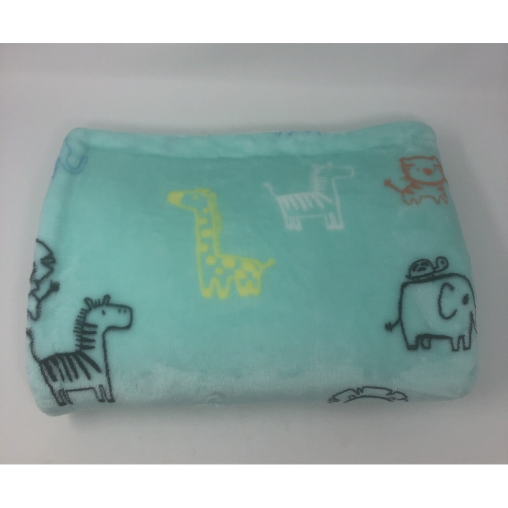 Okie Dokie Baby Blanket Elephant Teal Green White Black Giraffe Animal Lovey